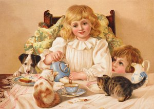 Perheen teekutsut (chromolitho) tekijältä English School