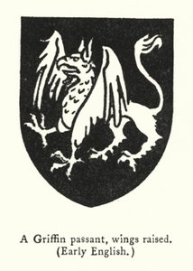 Griffin passant, siivet kohotettuina, varhainen englanti (kaiverrus) tekijältä English School