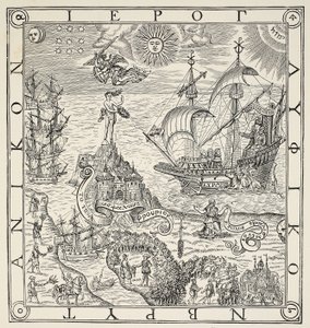 Britannian hieroglyfi, John Deen (1527-1609), 1577 täydelliseen merenkulkutaiteeseen liittyvien yleisten ja harvinaisten muistomerkkien etulevy tekijältä English School