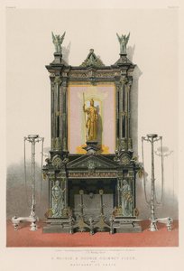 Pariisilaisen Marchandin marmorista ja pronssista valmistettu savupiippu (chromolitho). tekijältä English School