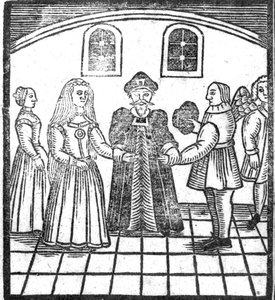 Avioliittoseremonia, kuvitus teoksesta A Book of Roxburghe Ballads tekijältä English School