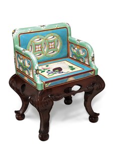 Esteettinen Minton majolica turkoosi ja merenvaahdonvihreä jauhettu nojatuoli, n. 1865 tekijältä English School