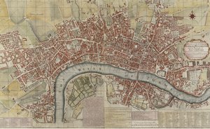 Lontoon ja Westminsterin kaupunkien sekä Southwarkin kaupungin uusi ja tarkka suunnitelma, 1725 tekijältä English School