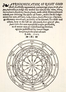 A Prognostication of Right Good, kirjoittanut Leonard Dygges, painanut Thomas Gemini, Blacke Friars, Lontoo, 1555 tekijältä English School