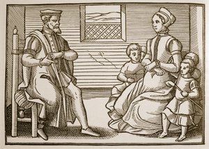 Puritaaninen perhe, teoksesta Tenor of the Whole Psalms in Four Parts, 1563 (seepiakuva) tekijältä English School