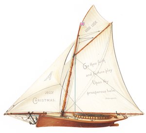 Viktoriaaninen leikattu kolmiulotteinen joulukortti, jossa on purjevene, n.1880 (värilitografia). tekijältä English School