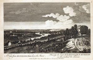 Näkymä Richmond Hilliltä jokea pitkin, painettu Robert Sayer Map und Printseller, Fleet Street, toimeksiannosta tekijältä English School