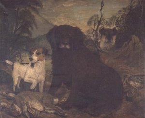 Vesispanieli ja kaksi jackrusselia päivän laukun luona tekijältä English School