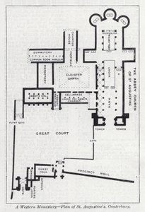 Länsi-luostari, St Augustinuksen suunnitelma, Canterbury (litho) tekijältä English School