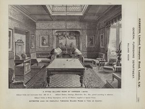 Harrodsin varusteltu biljardihuone (litho) tekijältä English School