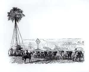 Palmua kuljetetaan Hyde Parkiin Lontoon suurta näyttelyä varten, 1851 tekijältä English School