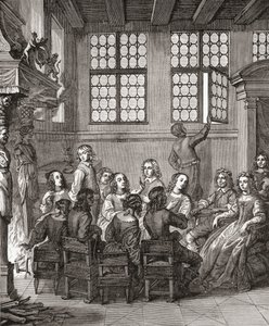 Juhla Duke of Newcastles Housessa, Newcastlen herttuattaren Margaretin Natures Pictures -kuvan etukappale, 1656, J. R. Greenin teoksesta A Short History of the English People, julkaistu 1893 tekijältä English School