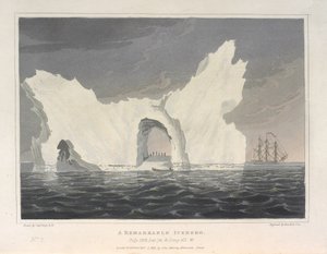 Merkittävä jäävuori. Heinäkuu 1818. Lat.74 & Long.64.W, teoksesta "A Voyage of Discovery" tekijältä English School