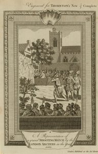 Kuvaus Lontoon jousimiesten suuresta ampumaottelusta vuonna 1583 tekijältä English School