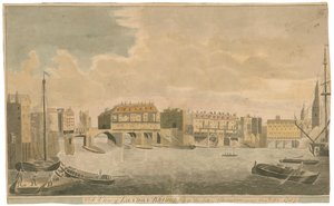 Näkymä Old London Bridgelle ennen muutoksia, kuten vuonna 1757 tekijältä English School