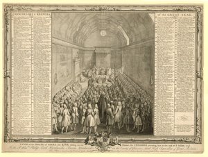Näkymä House of Peersistä, kuningas istuu valtaistuimellaan, Commons osallistui häneen istunnon lopussa 17412