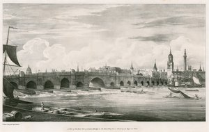 Näkymä London Bridgen itäpuolelta vuonna 1827 tekijältä English School