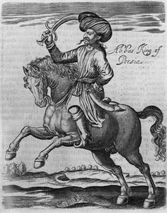 Abbas Persian kuningas, piirros Sir Thomas Herbertin artikkelista "Muutama vuosi matka Afrikkaan ja Aasiaan", 1634 (kaiverrus) tekijältä English School