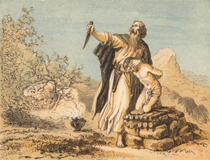 Abraham uhraa Iisakin (värillinen kaiverrus) tekijältä English School