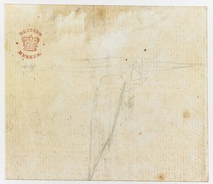 Lisätä. 15508, f.44v, Luonnos, piirustuksista intialaisella musteella, havainnollistaa kapteeni Cookin ensimmäistä matkaa tekijältä English School
