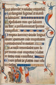 Lisätä. 42130, f.101, Psalmi 54, Arkkienkelit taistelevat paholaista vastaan, teoksesta "Luttrell Psalter", n.1325-35 (vellum) tekijältä English School