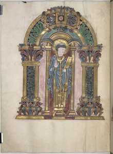 Lisätä. 49598, f.97v, St Swithun, Benedictional of St Aethelwold, 971-984 (vellum) tekijältä English School