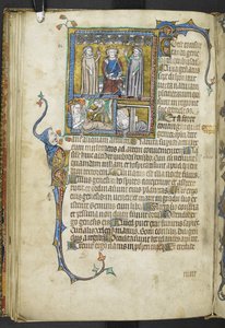 Lisää MS 47680 f.31v Alexander, jossa on kaksi astrologia, jotka osoittavat tähtiä kuningattaren kanssa ja nainen, jolla on vastasyntyneitä vauvoja, "Secreta Secretorum" -sivustolta tekijältä English School
