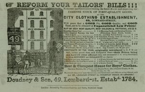 Mainos Doudney & Sonista, City vaatetusalan yritys, 49 Lombard Street, Lontoo tekijältä English School