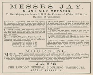 Mainos herra Jaysta, The London General Mourning Warehouse, Regent Street tekijältä English School
