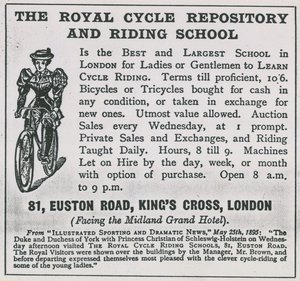 Mainos Royal Cycle Repositorysta ja ratsastuskoulusta tekijältä English School