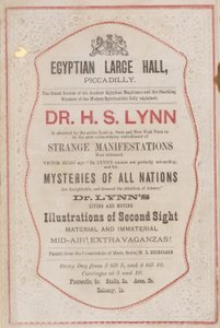 Mainos tohtori H S Lynnin esiintymisestä Egyptian Hallissa tekijältä English School