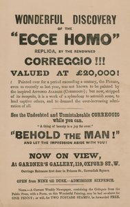Mainos Correggion (Antonio Allegri) maalauksen Ecce Homo replikan näyttelystä tekijältä English School