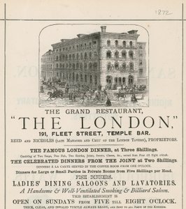 Mainos suuresta ravintolasta The London, 191 Fleet Street, Temple Bar tekijältä English School