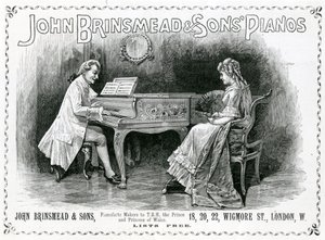 Mainos, John Brinsmead and Sons Pianos, Illustration for The Graphic, 4. heinäkuuta 1891 (kaiverrus) tekijältä English School
