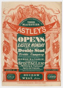 Mainos Astleys Amphitheatrelle, avajaiset kesäkauden 8. huhtikuuta 1833 tekijältä English School