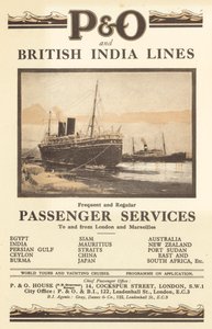 Mainos P ja O sekä British India Lines (väri litho) tekijältä English School