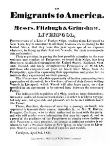 Mainos pakettitoimituksista Amerikkaan, 1839 (painettu paperi) tekijältä English School