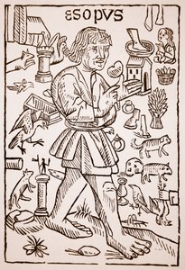 Aesop, William Caxtonin (n. 1422-1491) Aesops Fablesin etukappale, 1434 (seepiakuva)