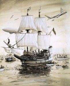 Alan Villiers luo uudelleen pyhiinvaeltajaisien Mayflower-aluksen ja purjehtii Atlantin yli. tekijältä English School
