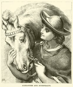Aleksanteri ja Bucephalus (kaiverrus) tekijältä English School
