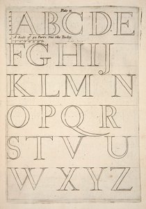 Aakkosten mallisivu, pub. 1683 kaiverrus. tekijältä English School