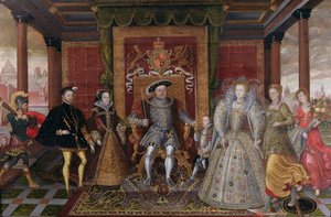 Allegoria Tudorien peräkkäisyydestä: Henry VIII:n perhe, n. 1589-1595 tekijältä English School
