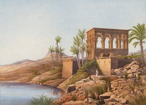 Egyptiläinen temppeli Niilin varrella, Philae (värilitografia). tekijältä English School