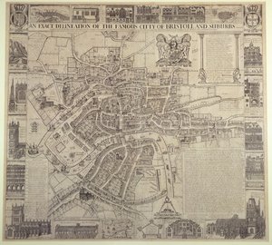 "An Exact Delineation of the Famous City of Bristolin and Suburbs", kirjoittanut James Millard, pub.1673 tekijältä English School