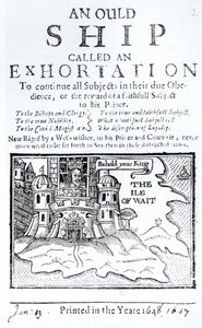 Ould-laiva nimeltä kehotus, Charles I vangittiin Carisbrooken linnassa Wightin saarella, n. 1647 tekijältä English School