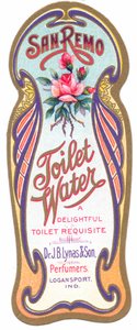 Jugendtyylinen hajuvesimerkki "san remon wc-vedelle", n. 1900 tekijältä English School