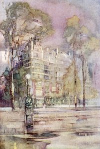 Impressionistinen näkymä Savoy-hotellin joen rannalle (värilitho) tekijältä English School