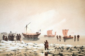 Arctic Travelling, kuva matkasta Baffins Baylle ja Barrow Straitsille..., 1852 (käsinvärinen kaiverrus)