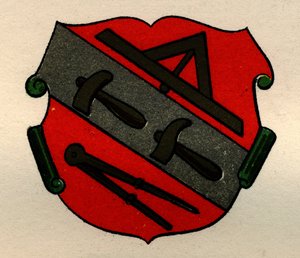 Arms of the Stone Masons of Strasburg, The History of Freemasonry, osa II, julkaisija Thomas C. Jack, Lontoo, 1883 tekijältä English School
