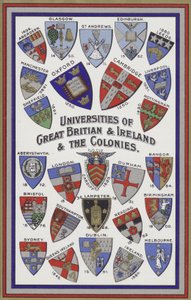 Ison-Britannian, Irlannin ja siirtomaiden yliopistojen aseet (väri litho) tekijältä English School